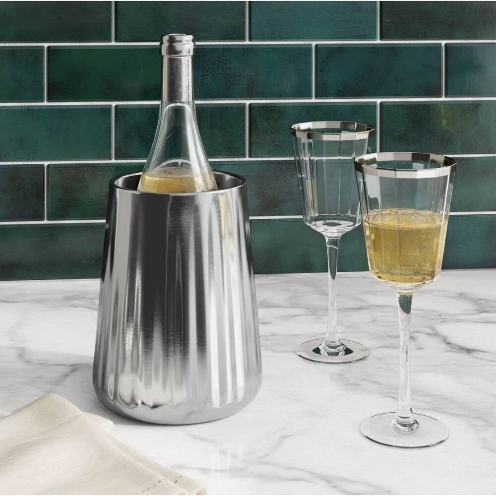 Threshold Silver Rim Wine Glasses – Set of 2 Elegant Faceted Glassware s13 - Picture 2 of 5